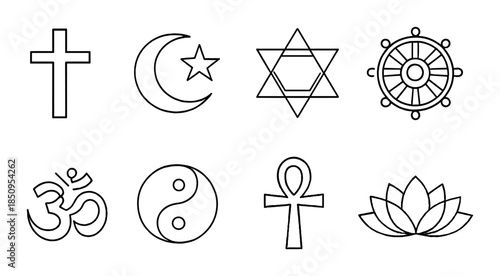Symbols of major world religions on gradient background
