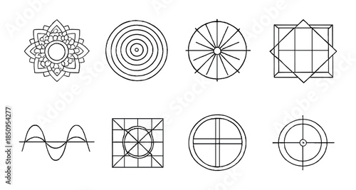 Geometric patterns and shapes on metallic background