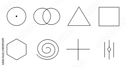 Minimalist black line geometric shapes on grey background