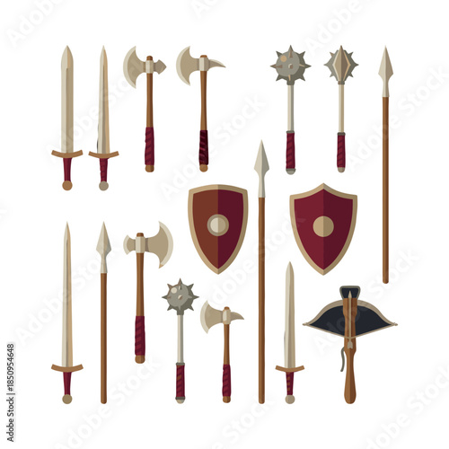 Medieval weapons and armor elements vector illustration