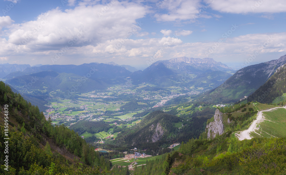 Fototapeta premium Mountain valley with tracks near Jenner mount in Berchtesgaden National Park