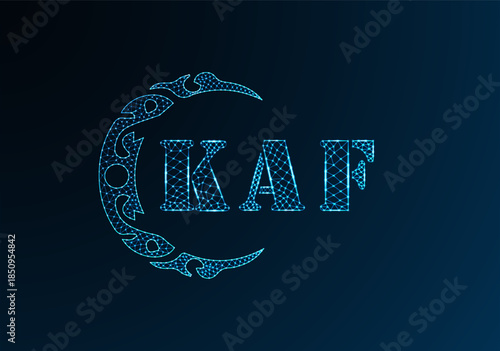 Low poly letter logo KAF design. KAF letter logo low poly vector design on blue color gradient background. KAF logo low poly design