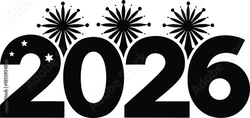 2026 celebration mark simple silhouette vector illustration icon. Happy New Year 2026 silhouette vector icon collection