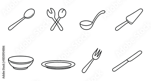 Minimalist line art of kitchen utensils on gray background