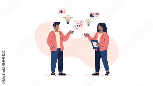 collaborative business discussion with data analysis and idea sharing in modern office environment