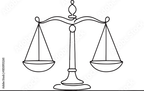 Scales of justice icon continuous line drawing single outline line art vector illustration of law and balance