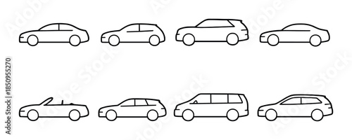 Silhouette collection of various car types on gradient background