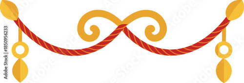 Elegant red and gold rope border decoration with festive swirls