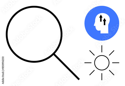 Innovation concept. Magnifying glass spotlighting discovery and exploration. Innovation connected to intellectual growth and bright ideas. For creativity, problem-solving, research, education