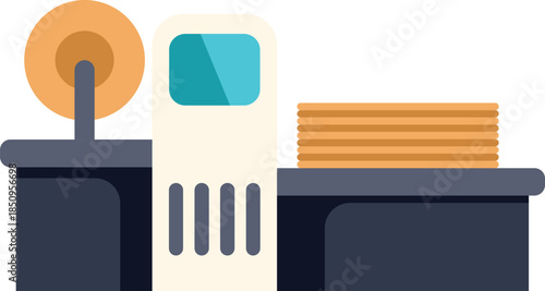 Conveyor belt carrying wooden boards from log with automated machine processing them