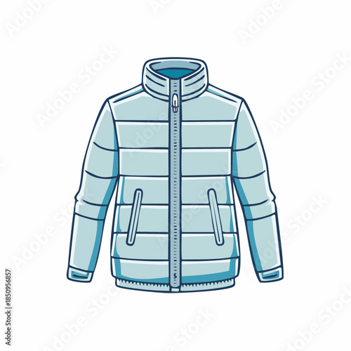 Light blue winter puffer jacket illustration isolated on white background