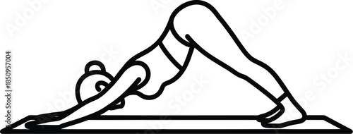 Downward facing dog yoga pose icon stretching illustration for fitness and exercise on mat