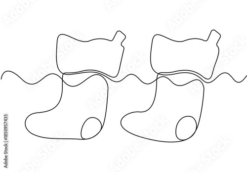  Continuous one line art  little baby sock clothes design vector illustration