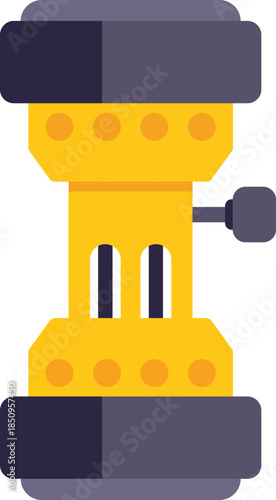 Yellow and gray camping stove with gas cartridge is being prepared for cooking outdoors