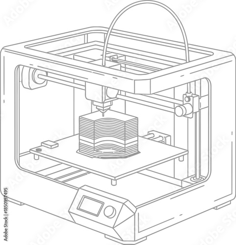 3d printer fdm additive manufacturing technology prototyping machine device illustration line art icon