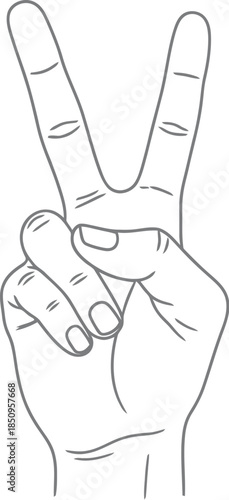 Victory sign hand gesture peace symbol illustration line art drawing for success and triumph