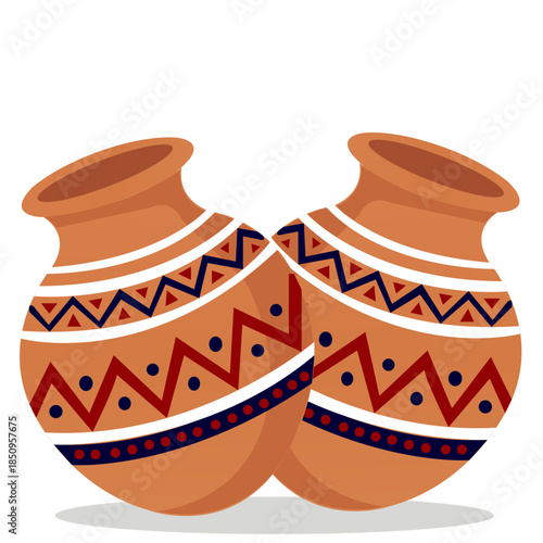 Traditional Sindhi Earthen Clay Pots with Folk Art Patterns