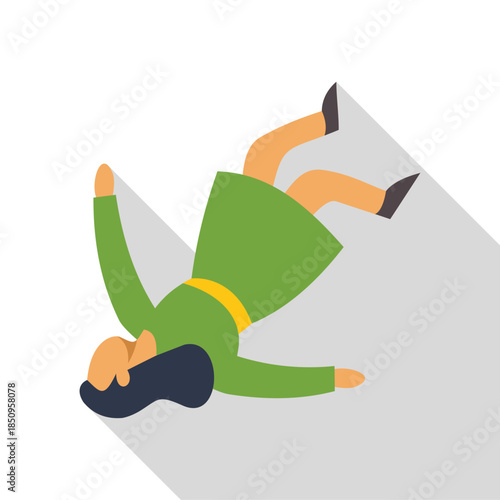 Office worker falling down on the floor after a misstep, accident at work concept, flat design long shadow style
