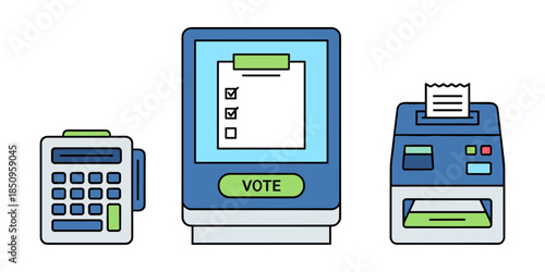 Electronic voting machines illustrating modern democracy and election processes