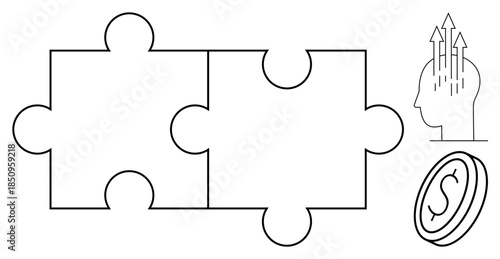 Business growth concept. Puzzle connection teamwork and problem-solving. Business growth combines innovative thinking and financial success. For startups, leadership, strategy, planning, education