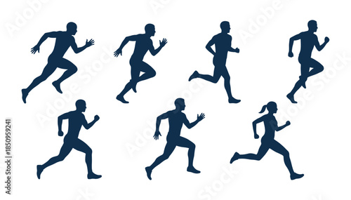 Running silhouettes of male and female athletes exercising
