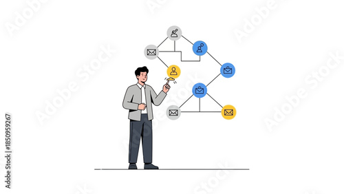 Businessman Interacting with Digital Communication Network Illustration