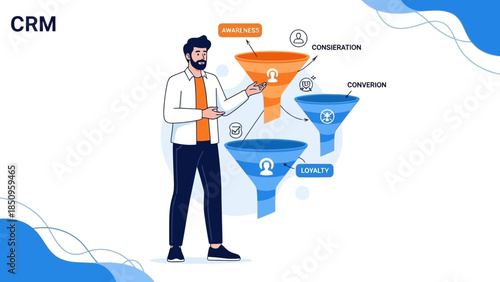 Visual Representation of Customer Relationship Management Funnel Stages and Process Flowchart for