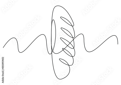 Continuous line art showcasing a freshly baked loaf of bread on white vector illustration