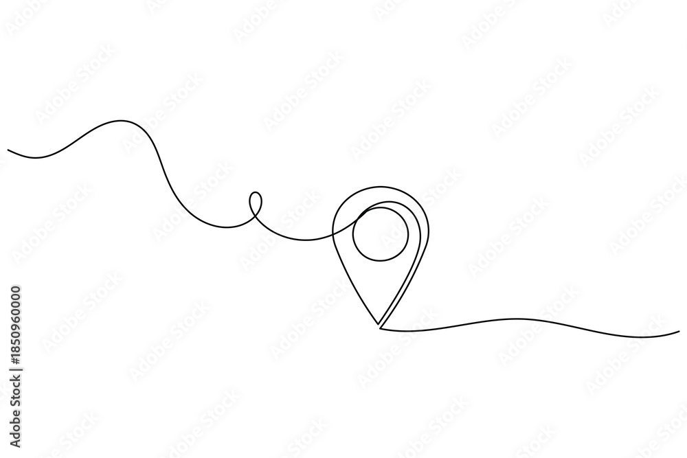 Obraz premium Minimalist One Line GPS Location Pin Drawing for Map Navigation