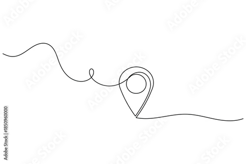 Minimalist One Line GPS Location Pin Drawing for Map Navigation