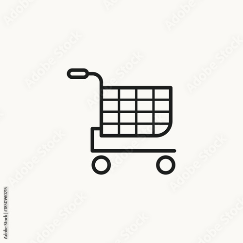 This silhouette icon illustrates a shopping basket placed on a wheeled cart, representing shopping, retail activity, and consumer purchasing