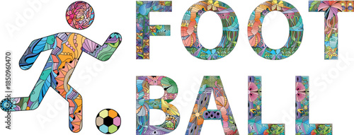 Word FOOTBALL with icon. Vector decorative zentangle object for decoration