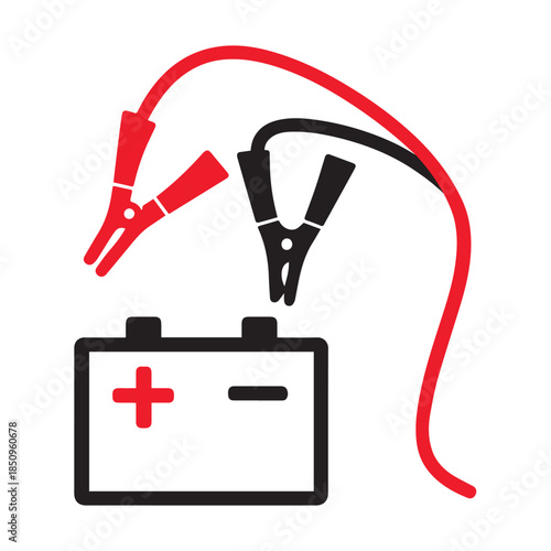 Car Battery with Jumper Cable Icon in Bold Line Style for Automotive Instructional Use - High Quality Vectorial Stock Image