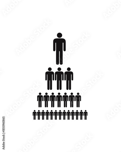 Organized black silhouette of multiple people forming a hierarchical pyramid structure, representing a crowd, population, or community on an isolated white background.