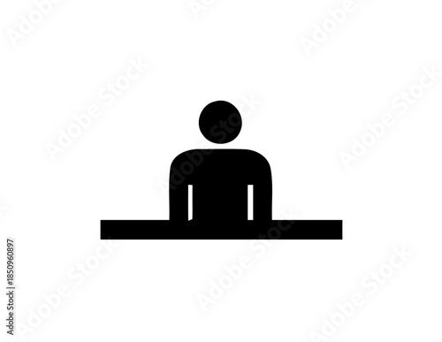 Person Icon Sitting Behind Counter or Desk for Information Service on Isolated White Background
