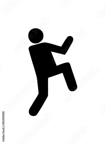 Determined black silhouette of a person climbing or ascending upwards, depicting effort and a challenge on an isolated white background.