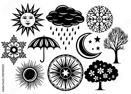 Celestial and natural symbols illustration