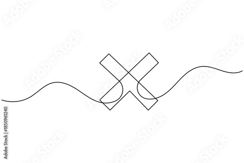 Continuous One Line Drawing of a Cross or X Mark Symbol