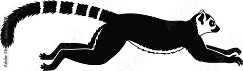 Ring tailed lemur leaping illustration in flat silhouette style