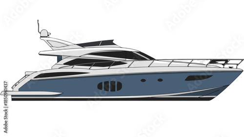 Sleek Blue Motor Yacht Illustration