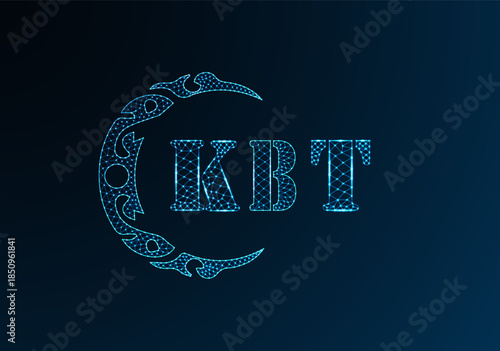 Low poly letter logo KBT design. KBT letter logo low poly vector design on blue color gradient background. KBT logo low poly design
