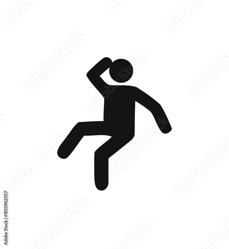 Man slipping and falling backwards, a hazard warning, on isolated white background
