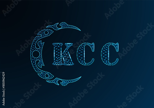 Low poly letter logo KCC design. KCC letter logo low poly vector design on blue color gradient background. KCC logo low poly design