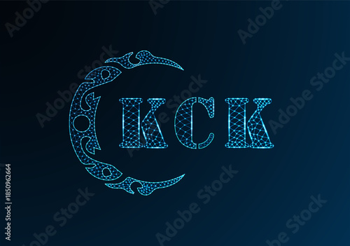 Low poly letter logo KCK design. KCK letter logo low poly vector design on blue color gradient background. KCK logo low poly design