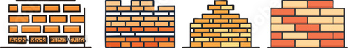 Minimal bold line brick wall icon with rectangular pattern clean thick black strokes construction texture