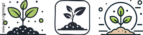 Minimal bold line seedling icon sprouting from soil clean eco friendly design nature growth symbol