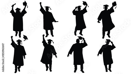 Collection of joyful graduation silhouettes celebrating success