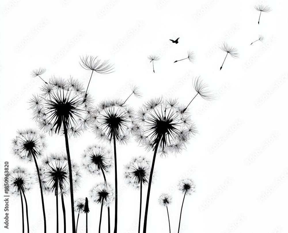 custom made wallpaper toronto digitalBlack and white dandelion illustration