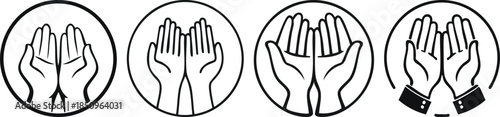 Minimal bold line prayer hands icon with smooth curves Islamic spiritual symbolism worship faith symbol