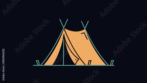 Minimalist tent illustration on dark background evokes camping and outdoor adventure simple line